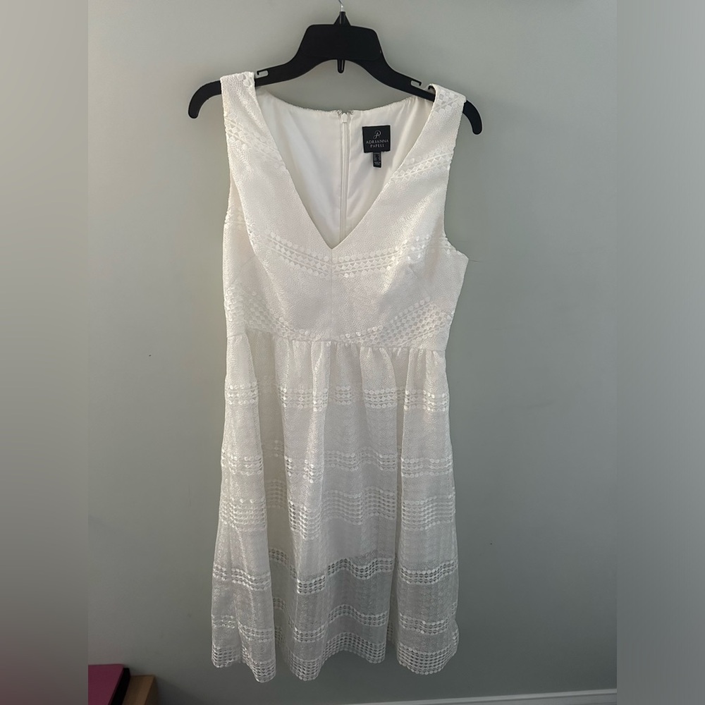White Lace Adrianna Papelle Embroidered Cocktail Dress